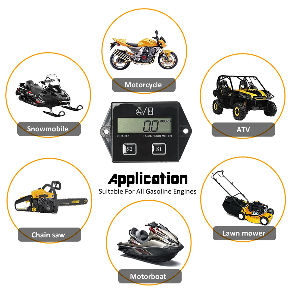 

Digital Hour Meter Tachometer Maintenance Reminder Battery Replaceable for Lawn Mower Tractor Generator Marine Outboard ATV