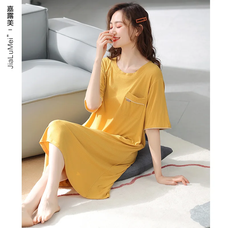 2021 New Nightdress Women's Summer Korean Loose Sexy Nightgown Short Sleeve Nightwear Home Suit Modal Female Sleepwear Lingerie