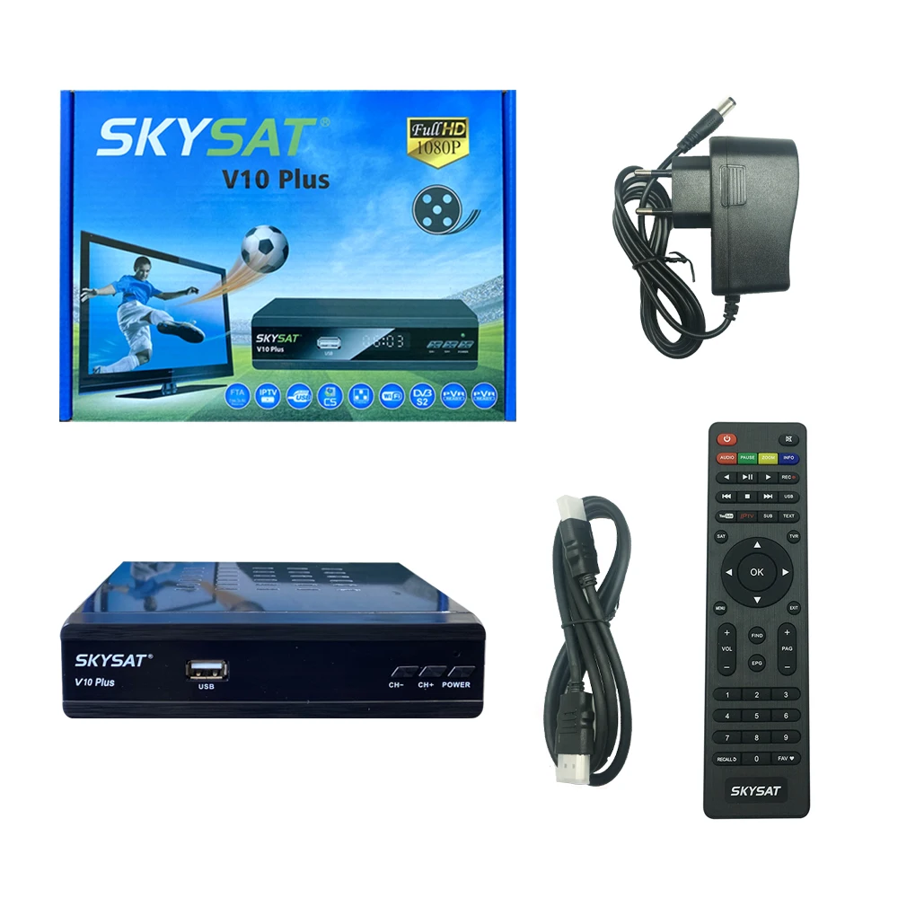 HD спутниковый ресивер с поддержкой RJ45 WiFi 3G CS Biss PowerVu Xtream SKYSAT V10 Plus|Спутниковое ТВ| |