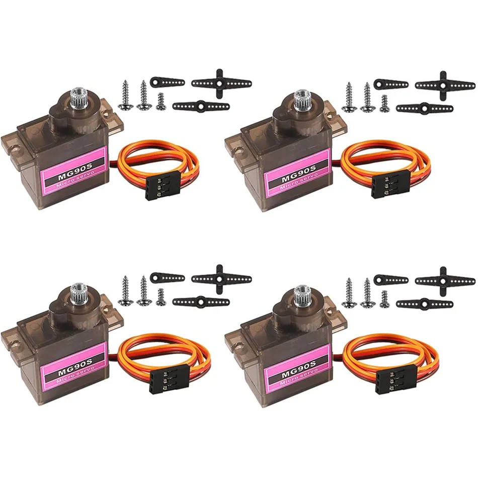 

4Pcs MG90S 9G Metal Geared Micro Servo Motor Kit Mini Servos for RC Robot Arm/Hand/Walking Project Car Helicopter Airplane