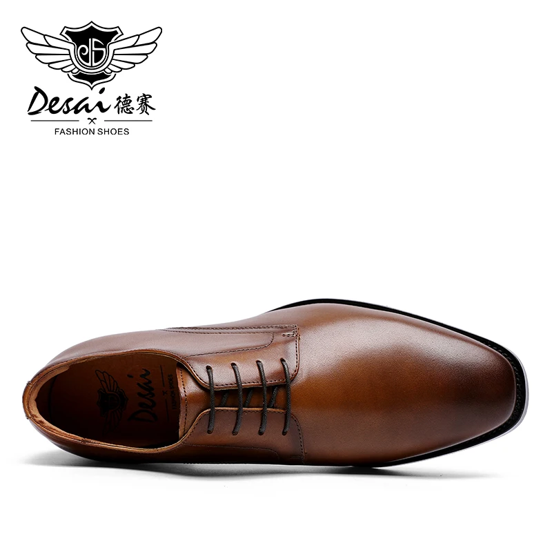 Мужские летние туфли оксфорды из натуральной кожи DESAI черные парадные свадебные