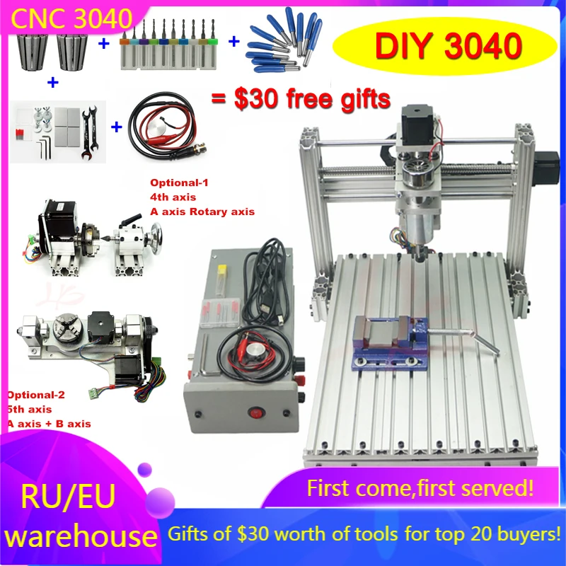 DIY CNC 3040 5 осей 4 оси 3 гравер гравировальный фрезерный станок 400 Вт шпиндель USB порт
