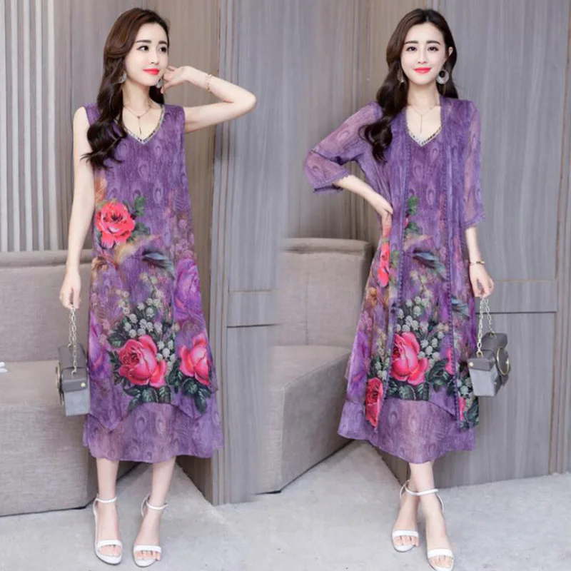 Шифоновое летнее платье новинка 2019 ретро народный стиль женские свободные