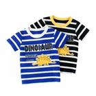 Детские футболки в полоску с коротким рукавом и принтом, детская однотонная хлопковая одежда в Корейском стиле, крутая тонкая футболка для мальчиков, одежда для новорожденных