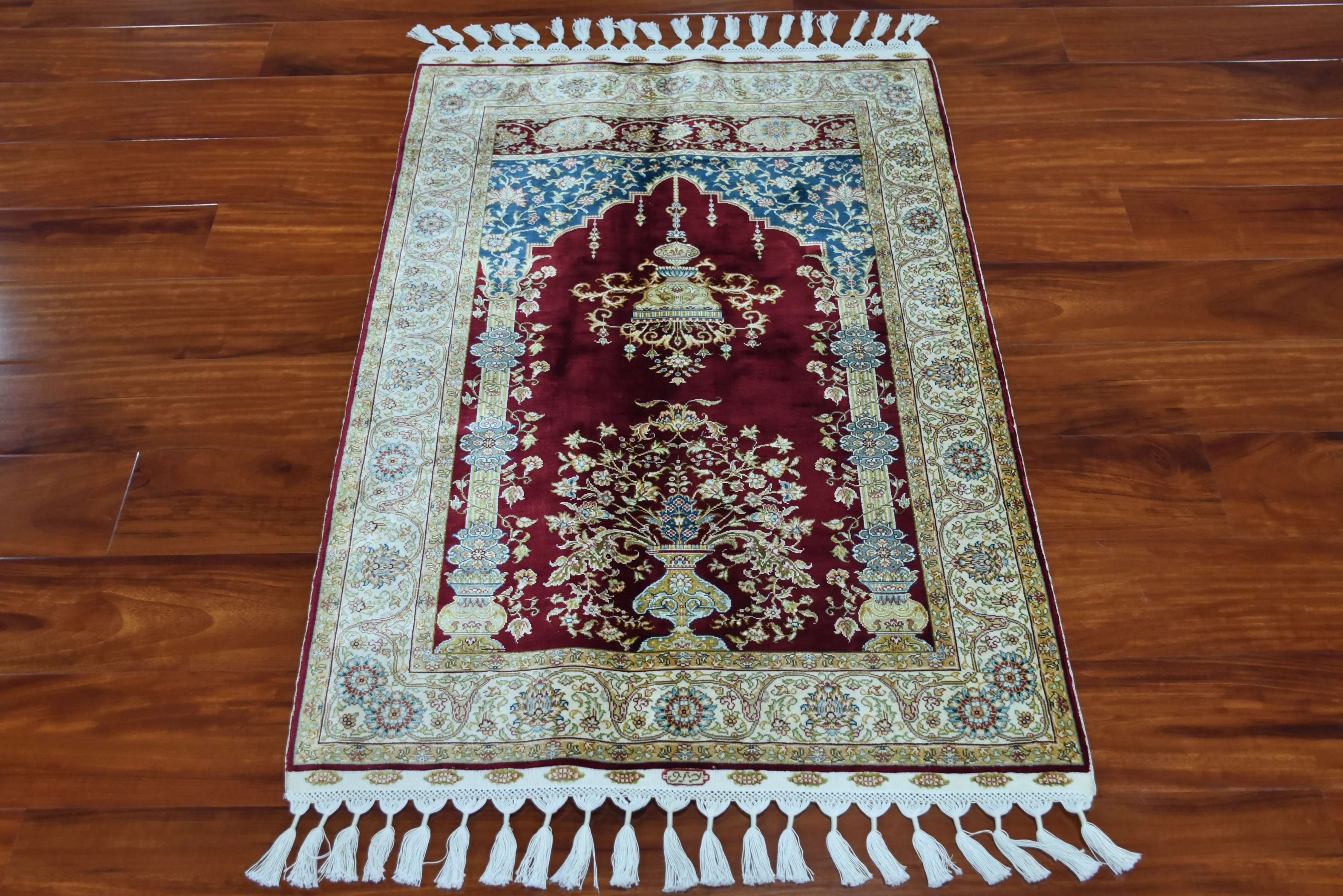 2 5 'x 4' Красный Цветочный Шелковый ковер с вазой Турецкий Дизайн Восточный