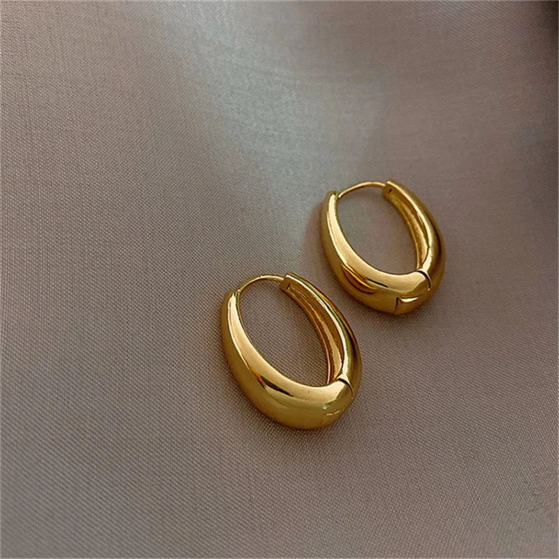 

New Classic Copper Alloy Smooth Metal Hoop Earrings For Woman Fashion Korean Jewelry Temperament Girl's Daily Wear earrings
