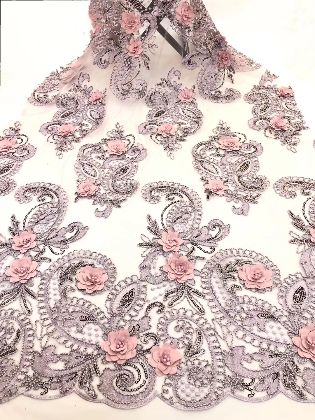 

African French 3D Flowers Tulle Net Lace Fabric With Beads Fashion Nigerian Wedding African Lace Fabrics For Women Dress RF30331