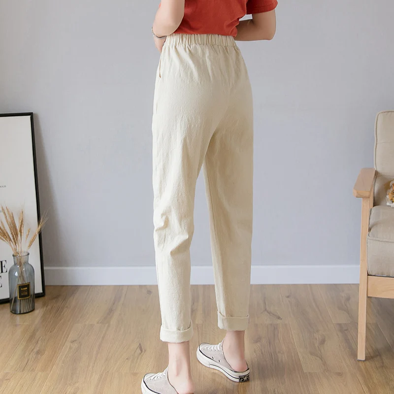 

Pants Women Solid High Quality Elastic-wiast All-match Ankle-Length Trousers Womens Korean Style Harajuku Clothing Loose Ladies