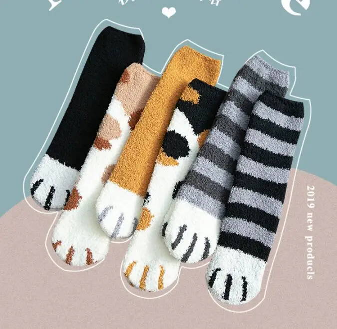 

2 pieces Autumn Winter Warm Cute Cat Paw Socks For Women Girls Soft Sleeping Socks Home Floor Socks Thick Sockings