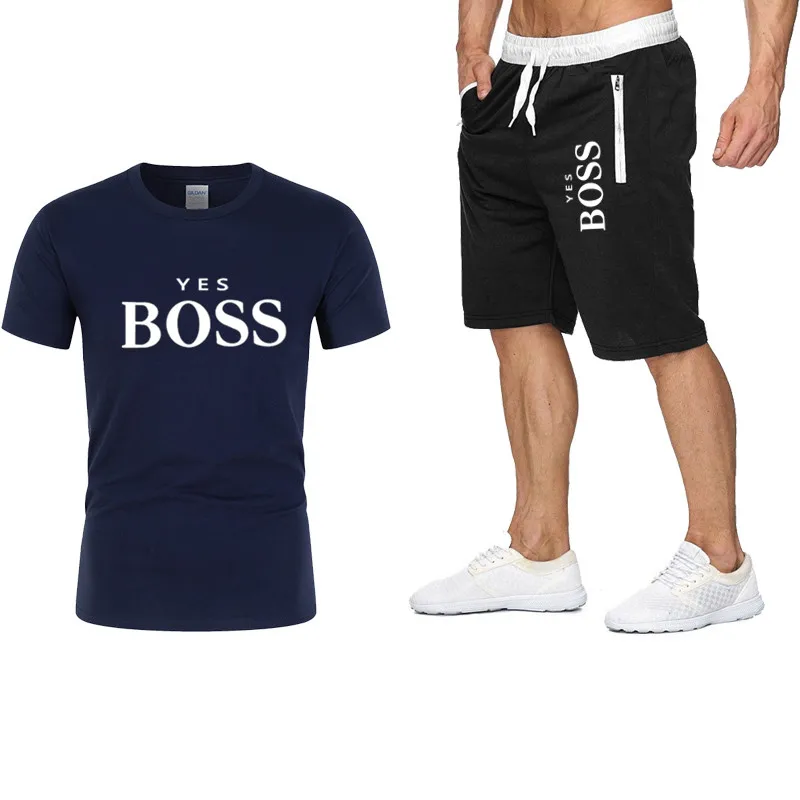 

2021 summer men's T-shirt set 2-piece men's sportswear set basketball sports fitness summer printed short sleeve + men's suit