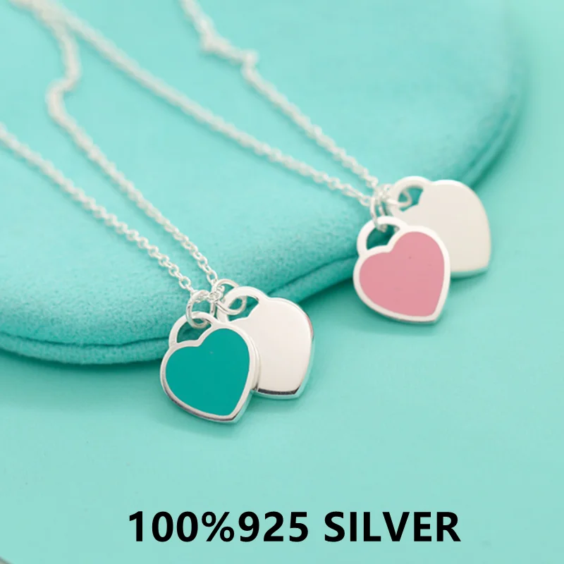 

1：1S925 Sterling Silver Heart-Shaped Two-Color Women's Necklace With Collarbone Cha TF High Quality