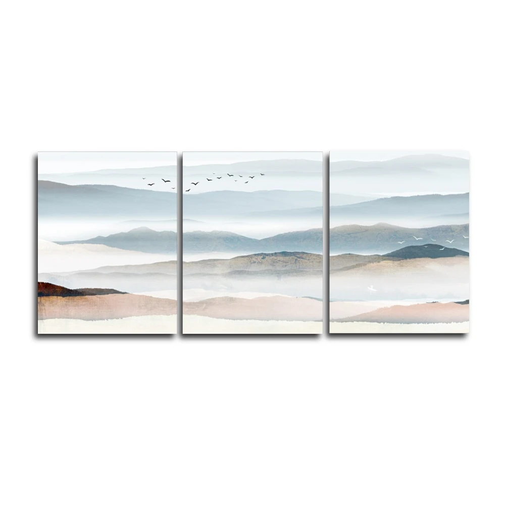 3 Панели холст живопись каллиграфия пейзаж горы плакаты с птицами и принтами
