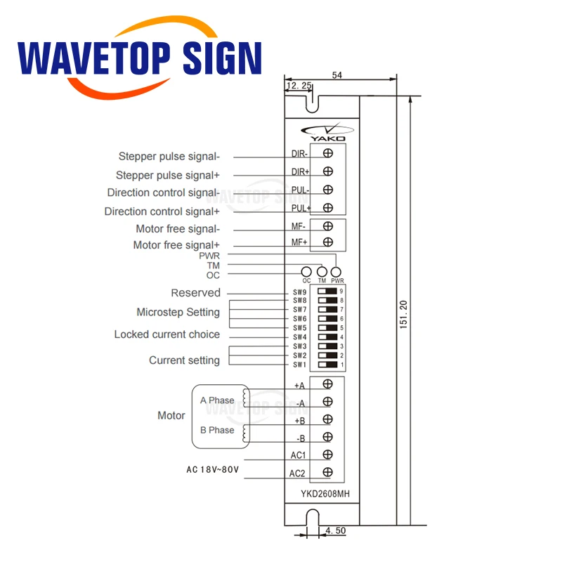 

YAKO YKD2608MC YKD2608MH YKD2608MH-DK 2Phase 18-80VAC Stepper Motor Driver For Co2 Laser Cutting and Engraving Machine