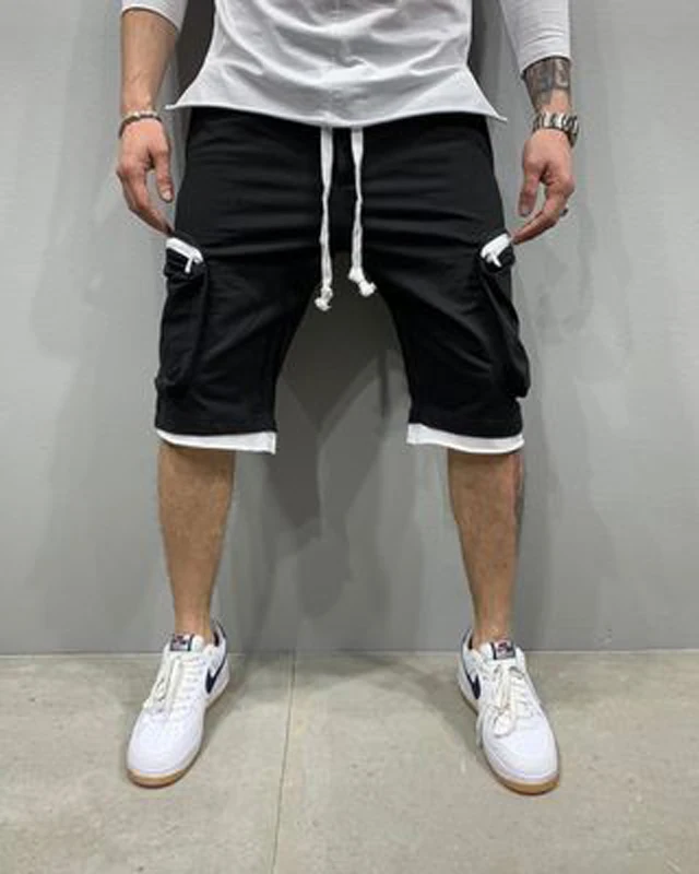

Summer new muscle brothers fitness shorts male multi-pocket sports and leisure hip-hop lace-up overalls five-point pants