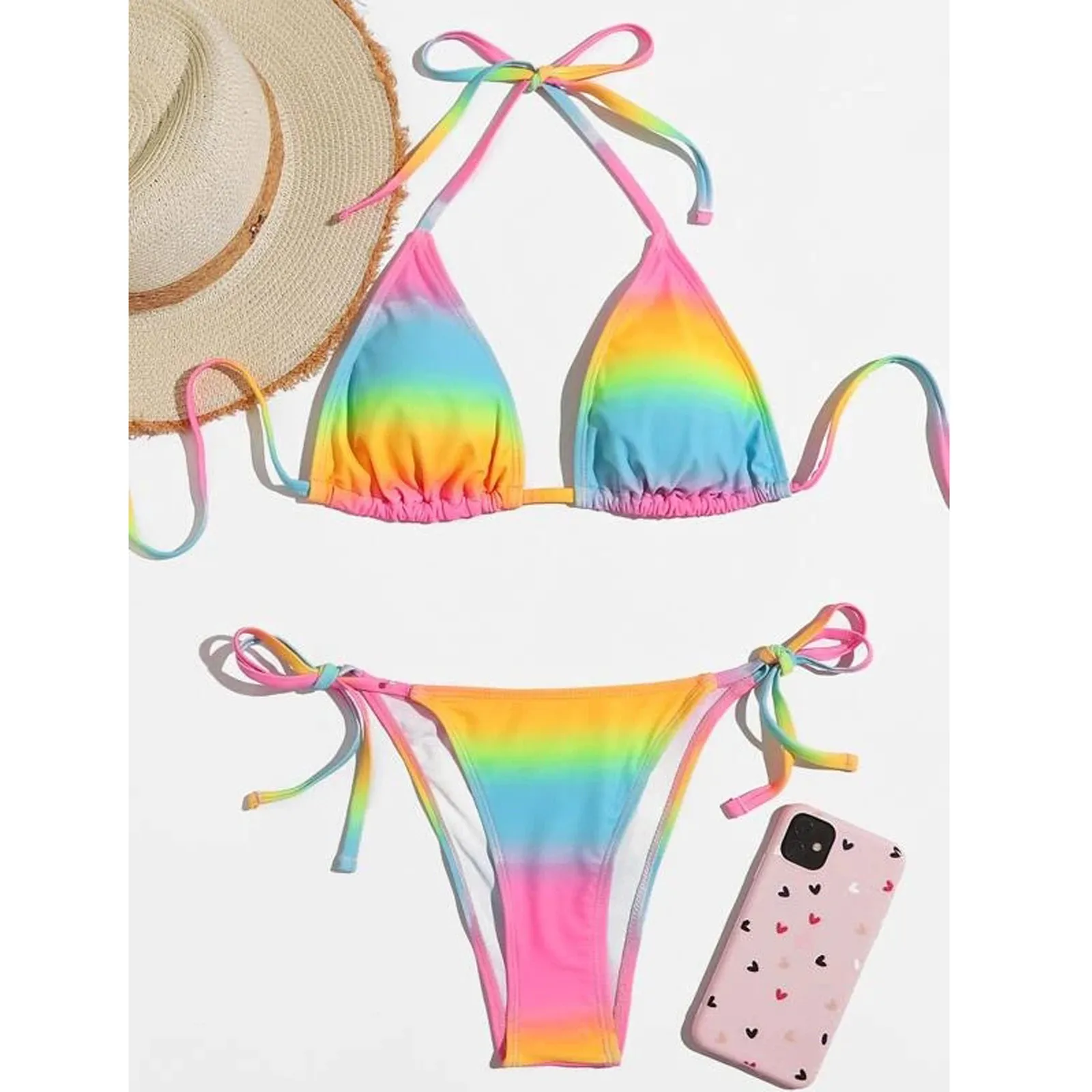 

Tie-Dye Fashion Swimsuit Women's Sexy Bikini Lace Up High Cut Leg Print Bikini Set Two Piece Swimsuit 2021 Spring And Summer New