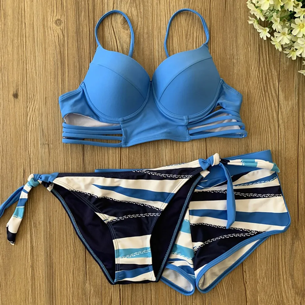 2020 Женский комплект бикини купальник из трех предметов бюстгальтер с