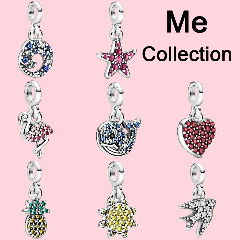 

Hot 2020 New 925 Sterling Silver Beads My Pink Flamingo Micro Dangle Charms fit Original Pandora me Bracelet Jewelry Gift