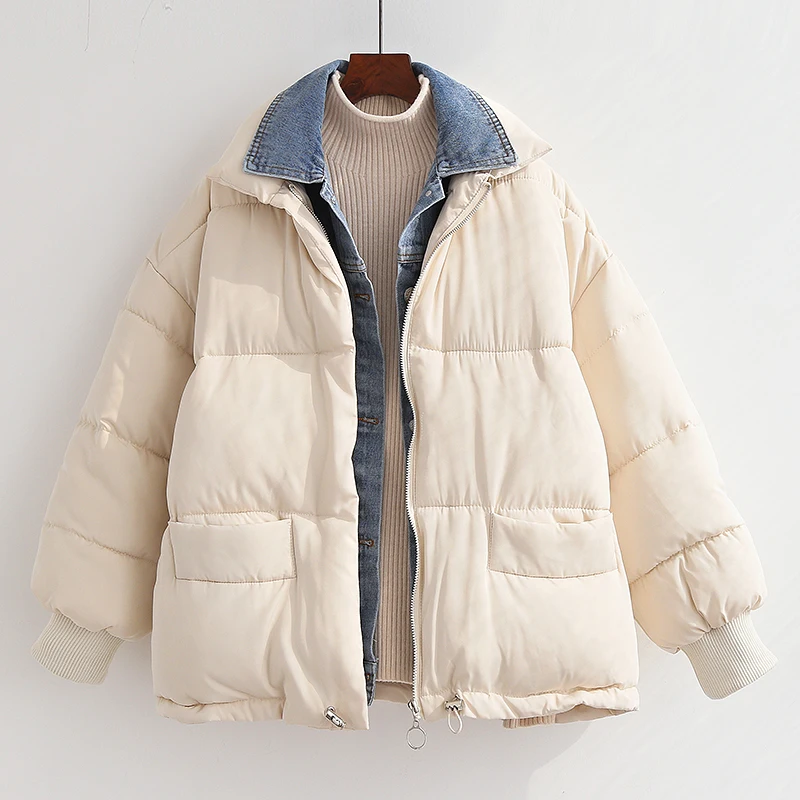 Парка женская джинсовая с подкладкой свободная теплая куртка из денима толстая