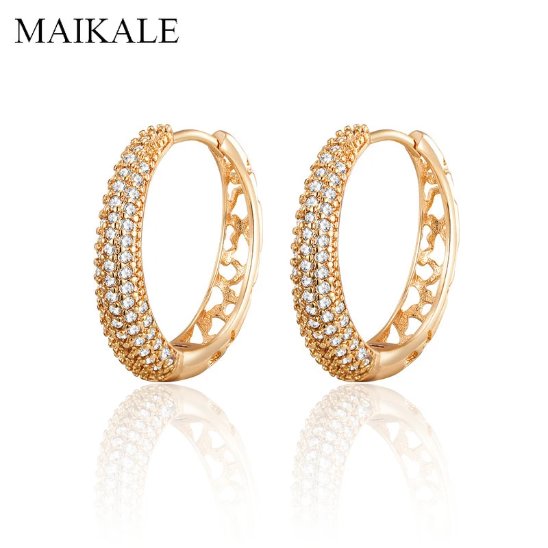

MAIKALE Luxury Hoop Earrings for Women Hollow Heart Gold Zircon Earings Big Circle Earrings Korean Fashion Jewelry Gifts