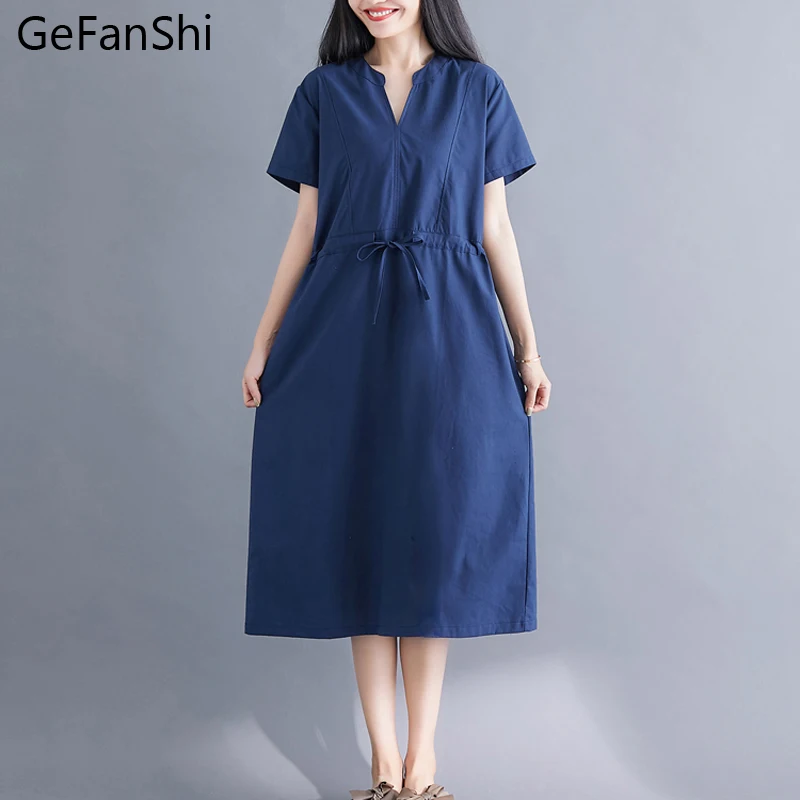 Женское винтажное платье с V образным вырезом однотонное хлопково льняное