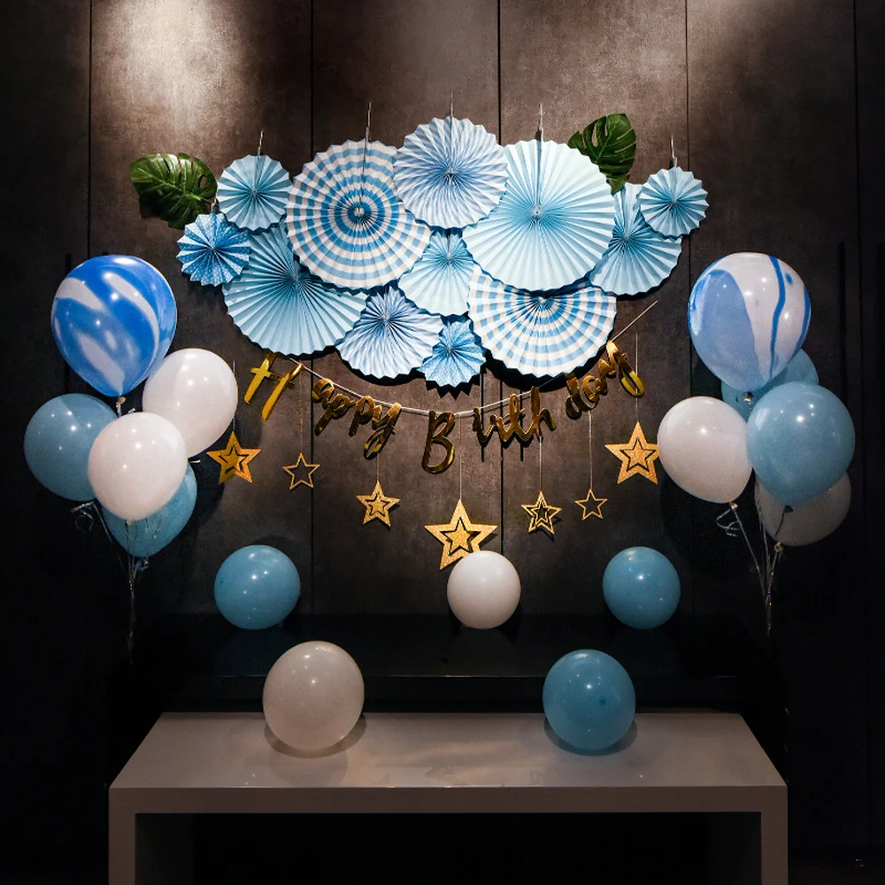 Flower latex Balloons Flag Garlands Fan Paper Ball Tissue Pom Poms Baby Birthday Party Decoration | Дом и сад