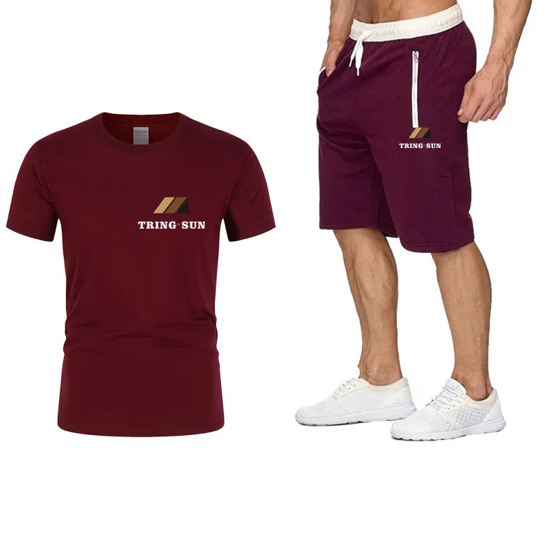 

XIN YUN SHANG Men's Sports T-shirt and Shorts Set High Quality Cotton T-shirt Jogging Sports Set New Arrival 2021