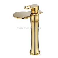 Vidric 100% Luxury Style Waterfall Spout Faucet Wels Vessel Sink Mixer Tap 2016 Factory Direct Lead Free Copper Golden