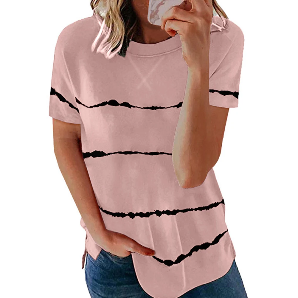 

Short Sleeve Casual Top Summer Women Striped Tee T-Shirt Loose O-Neck Graphic T Shirts Tops Ladies 2021 New Fashion ђболка D30