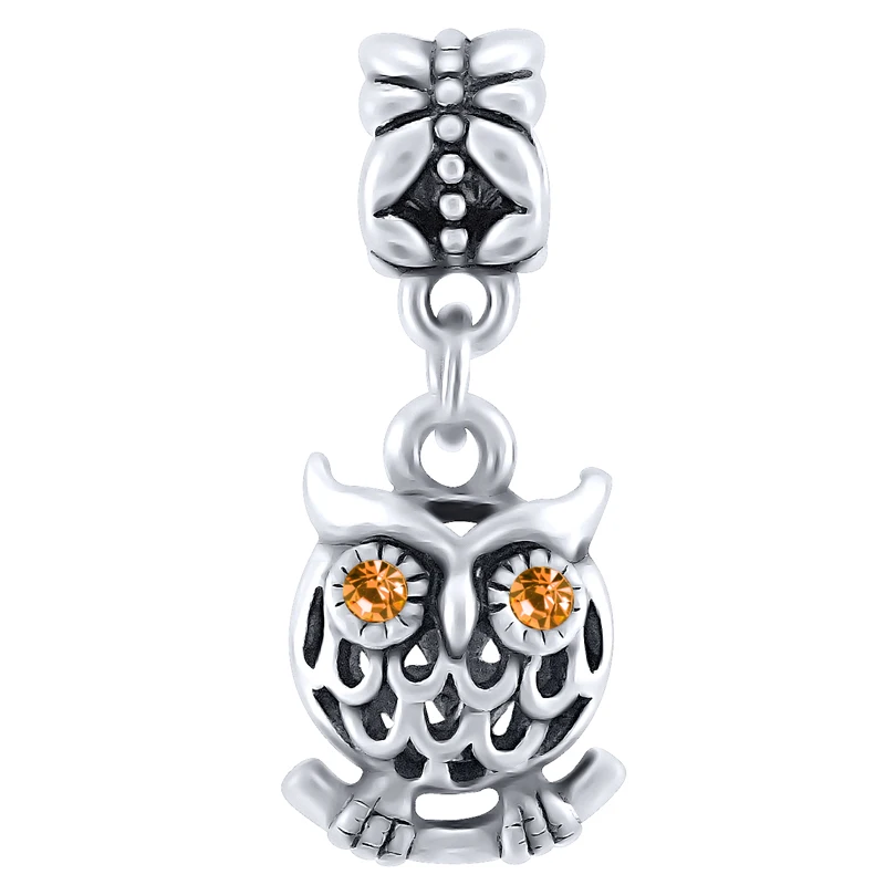 Подвеска совы с хрустальными глазами из стерлингового серебра 925|owl charm|charm bead
