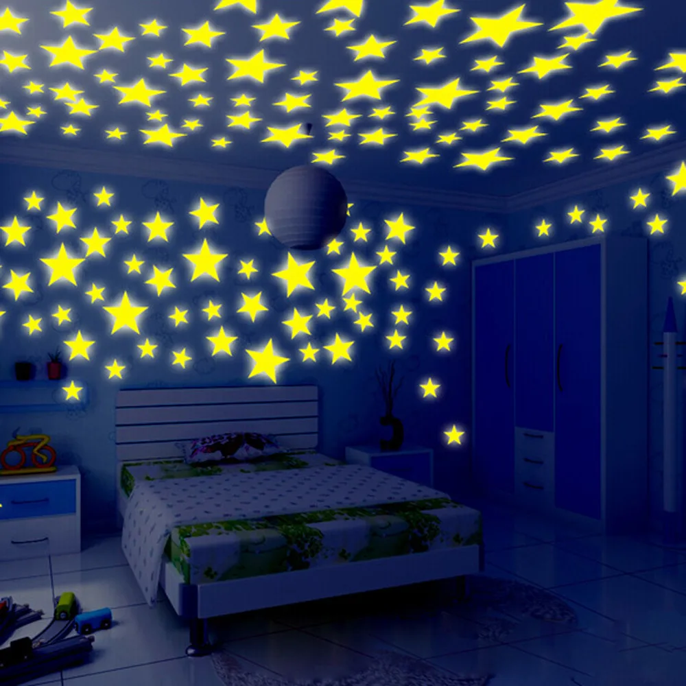 

50PC 3D Home Decor Kids Bedroom Fluorescent Glow In The Dark Stars Snowflake Wall Stickers Stars Luminous Glow Ornament Sticker