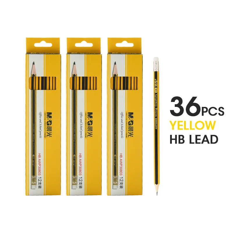 36pcs Yellow Pencils M& G шестиугольник предварительно заточенные HB школьные карандаши с ластиком ведущий деревянный карандаш деревянный графитный карандаш канцелярские принадлежности, школьные принадлежности, 120/48 кГц/24 предмета - Цвет: 36pcs Yellow Pencils