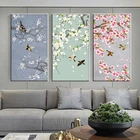 Постеры и принты в китайском стиле с птицами и цветами персика, картины на холсте для гостиной, художественные настенные картины, украшение для дома