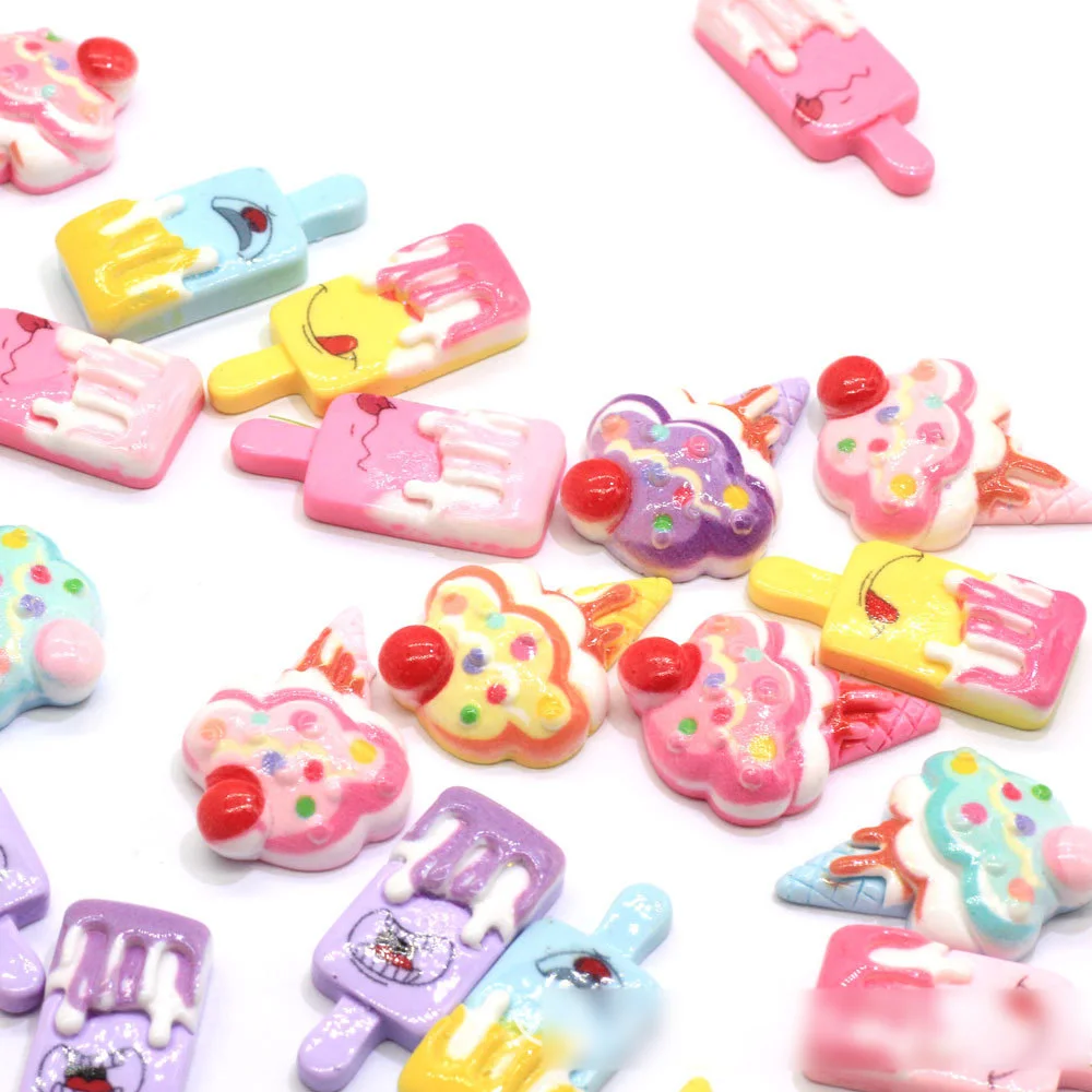 

10Pcs Kawaii Cartoon Flatback Ice Cream Mini Play Food Flat back Resin Cabochons DIY Phone Case Decoration Crafts Accessories