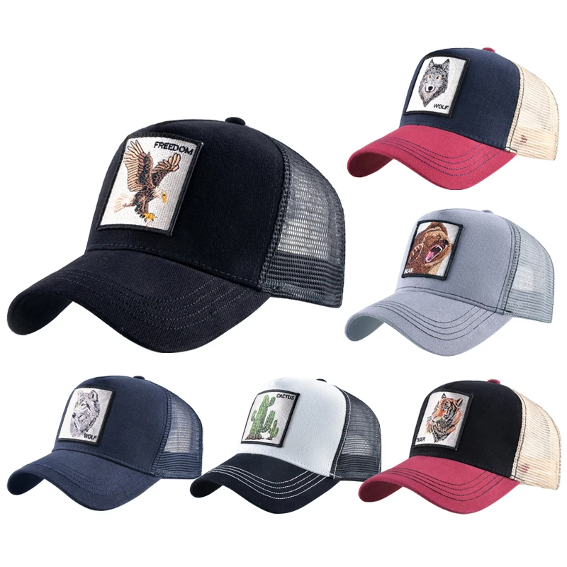 

2021 Animals Embroidery Baseball Caps Men Women Snapback Hip Hop Hat Summer Breathable Mesh Sun Gorras Unisex Streetwear Bone