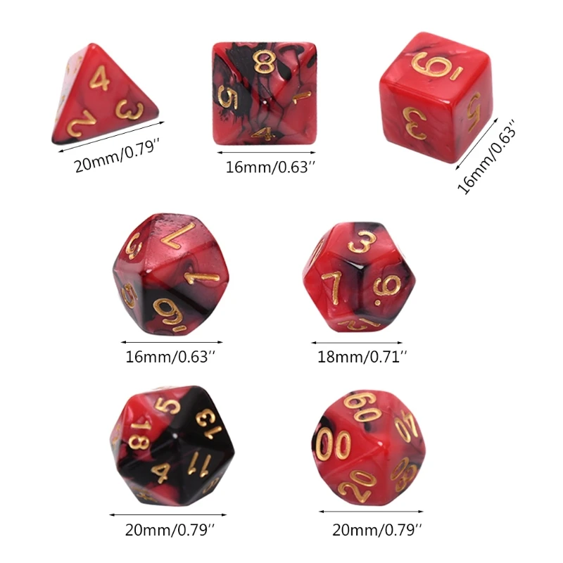 

Y1UC 7pcs/set Acrylic Dice Set Different Shapes Digital Dice for RPG DND Board Game