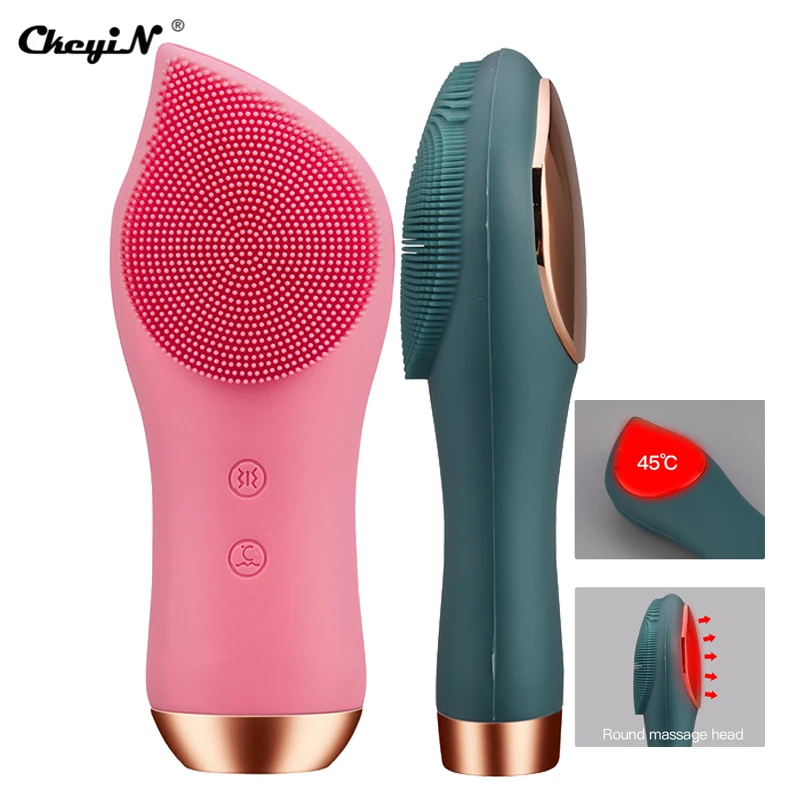 

CkeyiN Electric Facial Washing Brush Ultrasonic Vibration Deep Cleanser Sonic Heating Silicone Massage Nose Blackhead Remover