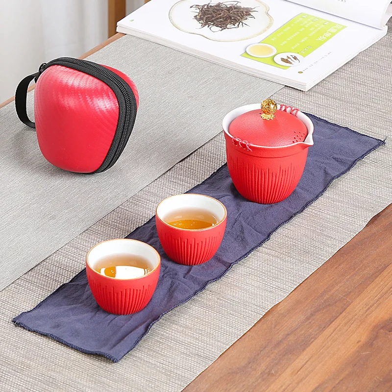 Business Hand Gift Portable Small Travel Tea Set Grab Teapot One Pot Two Cups Storage Ceramic Cool Designer Teaware | Дом и сад