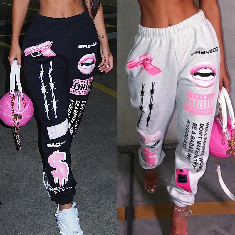

Hip-Hop Graphic Print Sweatpants Women Joggers Trousers Harajuku High Waist Loose Streetwear Sport Pants Female