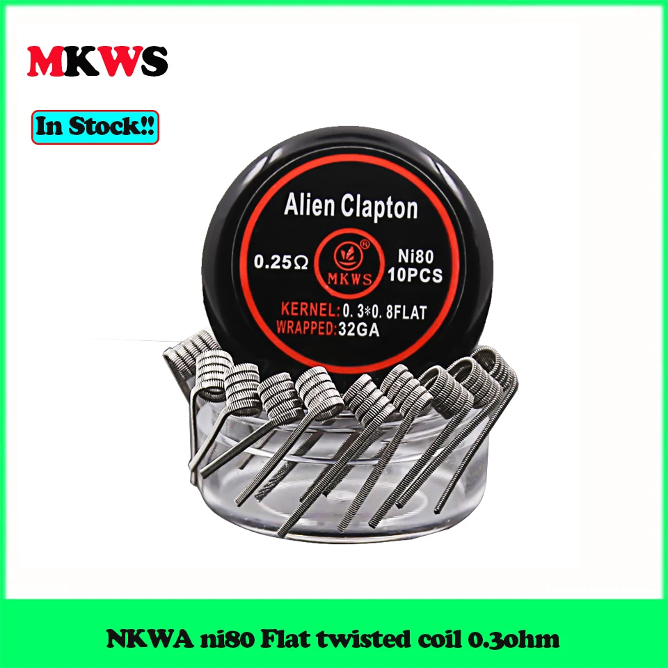 10 шт. MKWS Alien Clapton провода 0.25ohm плоская витая катушка 0.3ohm ni80 плоский clapton провод 0.6ohm 28ga 32ga для RDA RTA RDTA танк