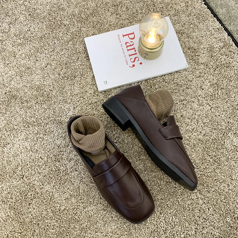 

British Solid Leather Shoes Female 2020 Spring Fashion College Student Casual Shoes Slip on Low Heel Oxford Women Shoes Woman