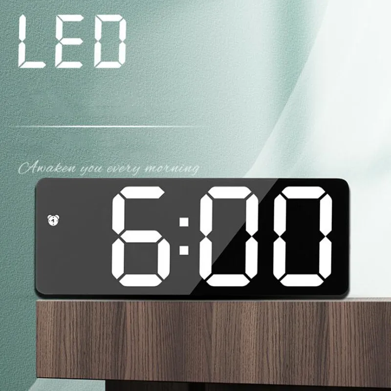 

Acrylic/Mirror Alarm Clock LED Digital Clock Voice Control Snooze Time Temperature Display Night Mode Reloj Despertador Digital
