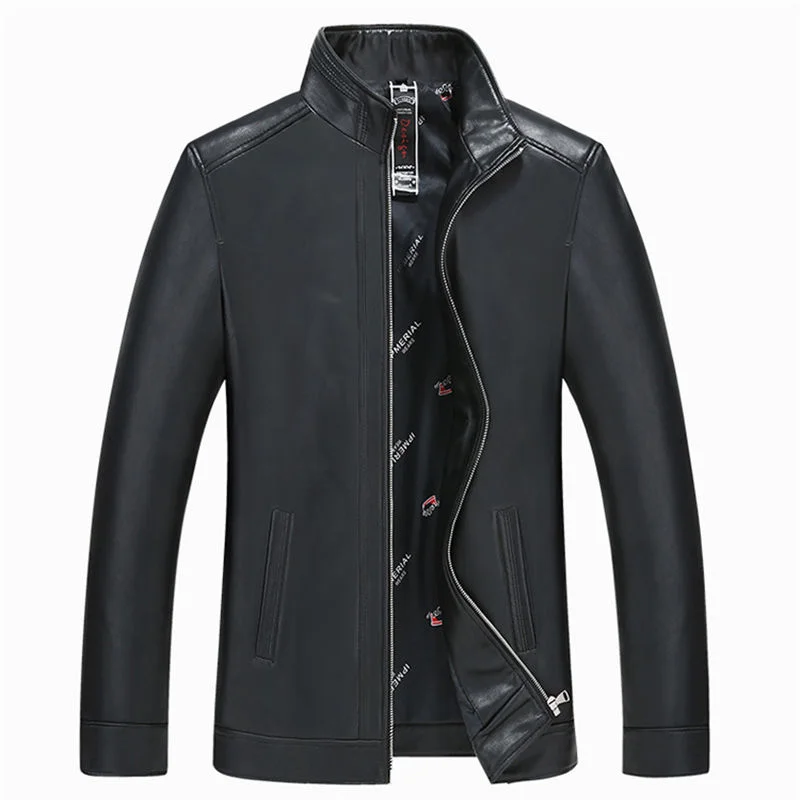 Мужская куртка-бомбер из ПУ кожи с воротником-стойкой | одежда