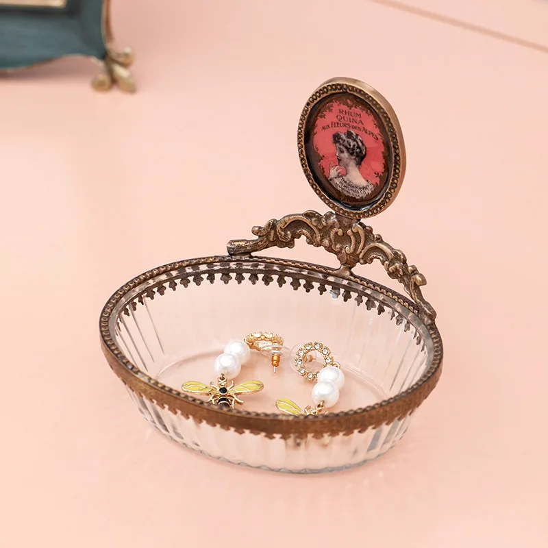 

zq Brass Glass Soap Dish French Retro Personalized Creative Soap Box Bathroom Decoration