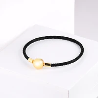 black leather bracelets signature round ball clasp woven braided rope bracelets for women men diy silver 925 jewelry making