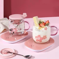 kawaii cherry glass water cup clear coffee cup with lid tea infuser spoon cute creative tea beer milk large breakfast mugs 500ml