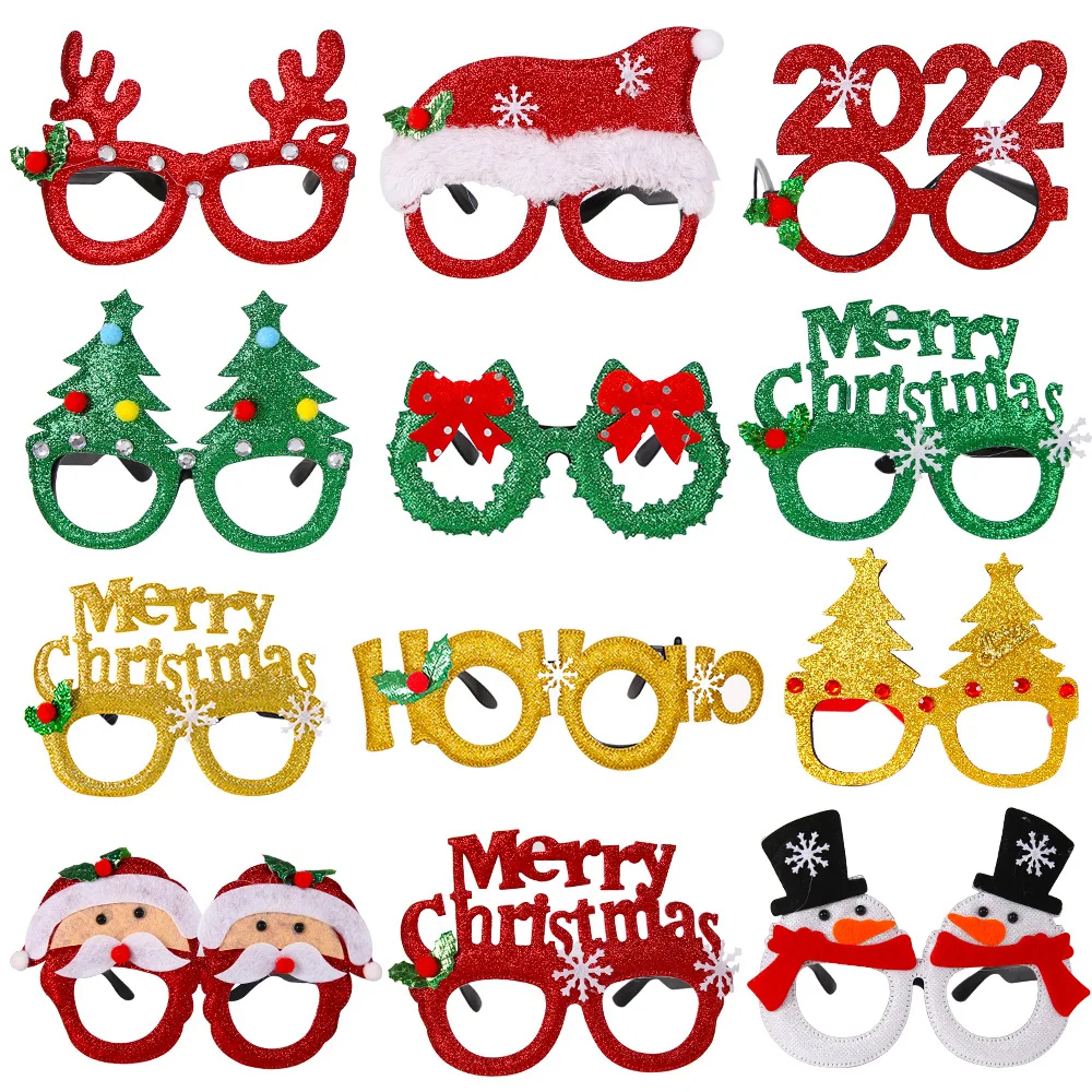 

10pcs Santa Claus Xmas Tree Elk Glasses Frame Merry Christmas Glasses Photo Prop Christmas decorations New Year Navidad Kids Gif