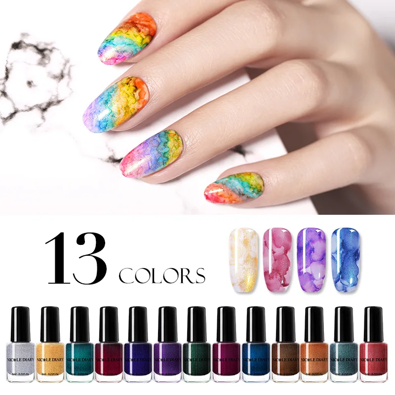 Цветной лак для ногтей NICOLE DIARY 6 мл акварельные мраморные чернила Блестящий