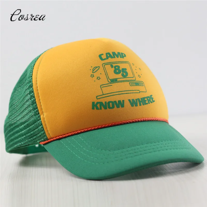Strange Things Dustin Hat Retro Mesh Trucker Cap Yellow Green 85 Know Where Adjustable Gifts Halloween | Тематическая одежда и