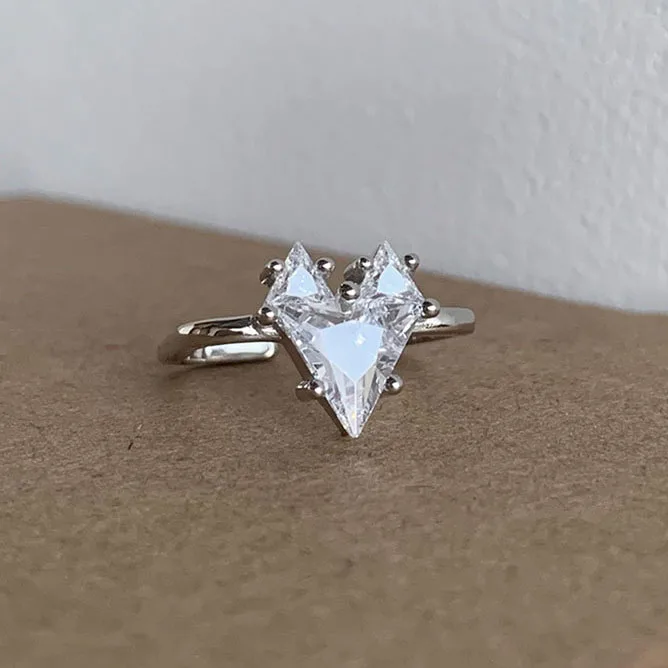 

High Quality Silver Color Square Frame Love Heart Zircon Rings For Women Wedding Jewelry Accessory