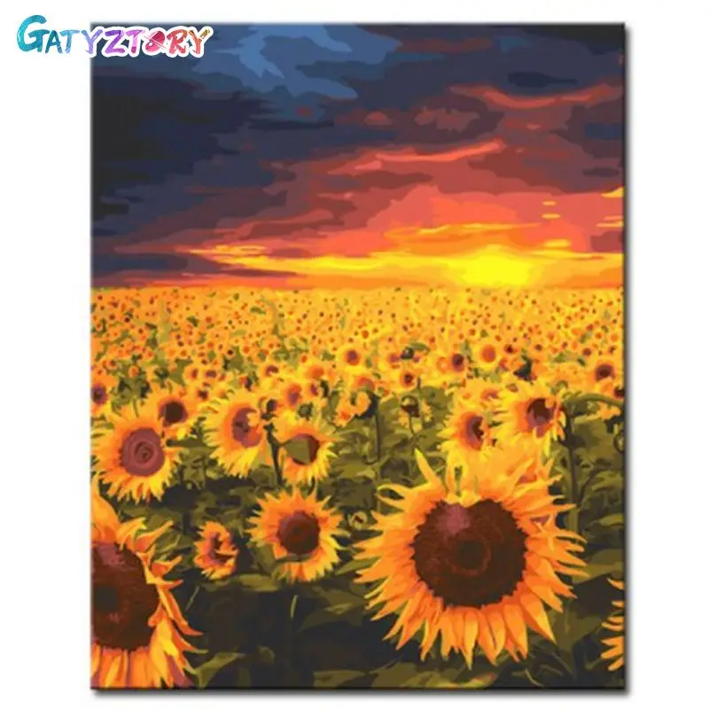 

Gatyztory Framed Sunflower Painting By Numbers Landscape Acrylic Paints Set Home Decor Decorative Frames Coloring By Numbers